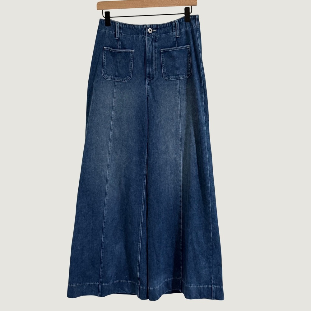 Halara Flex Wide Leg Jeans Womens Small Tall Blue Patch Pockets Baggy Boho NWT